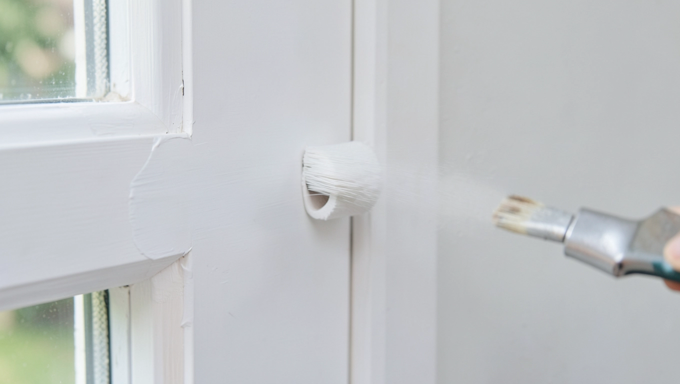 Aplikacja białej farby do futryn pędzlem wałkiem natryskiem