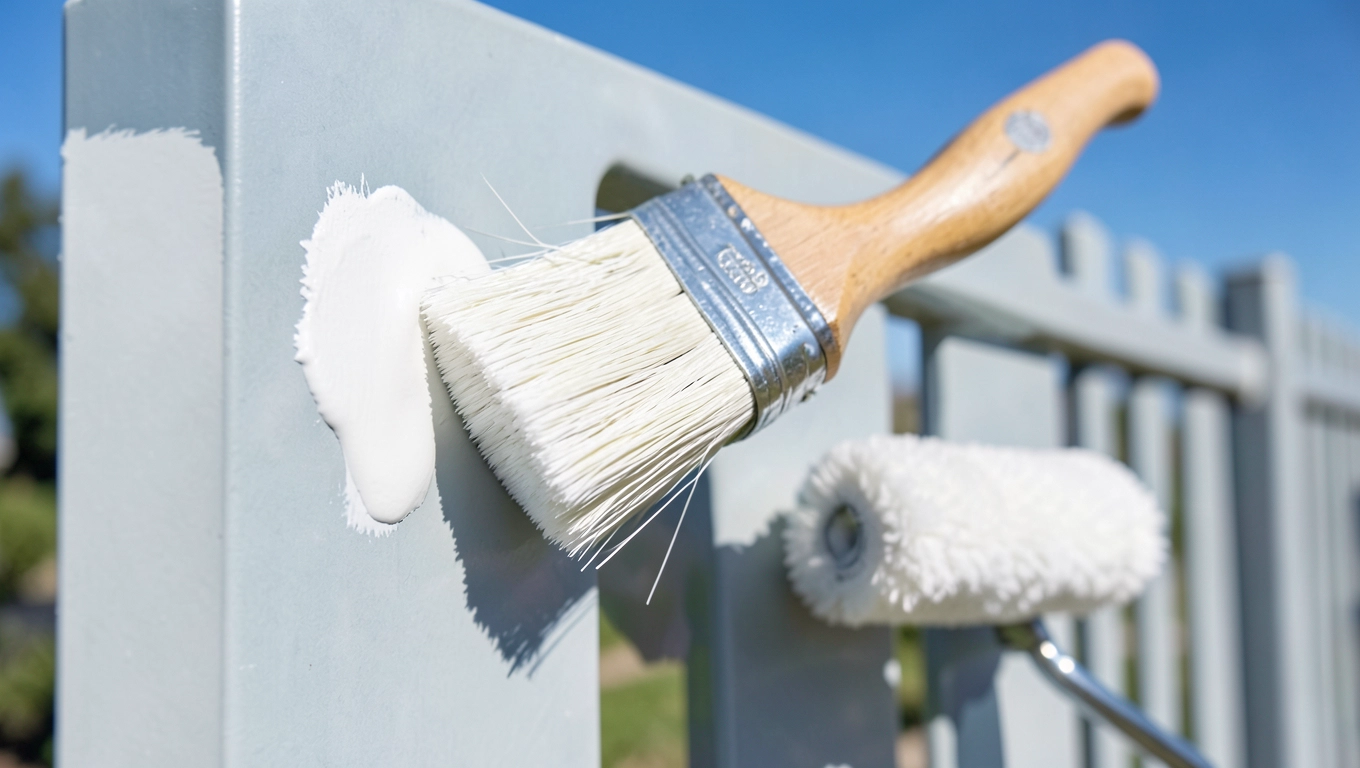 Nakładanie białej farby na metal na zewnątrz